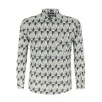 Printed Pattern Long Sleeve Button-Up Shirt // Grey (L)