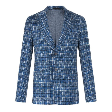 Tweed Plaid Single-Breasted w/ Two-Button Blazer // Blue (S)