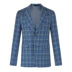 Tweed Plaid Single-Breasted w/ Two-Button Blazer // Blue (XL)