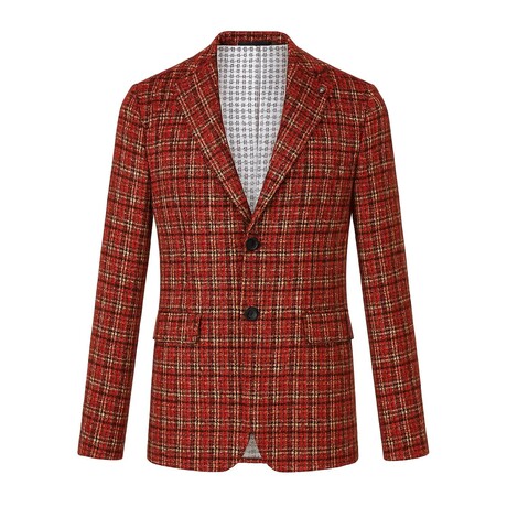 Tweed Plaid Single-Breasted w/ Two-Button Blazer // Red (S)