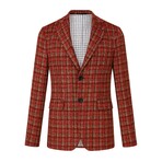 Tweed Plaid Single-Breasted w/ Two-Button Blazer // Red (L)