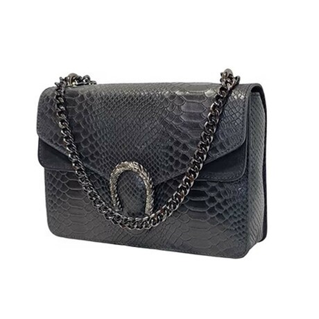Sibilla Chain Shoulder Bag & Crossbody Italian Leather (Black)