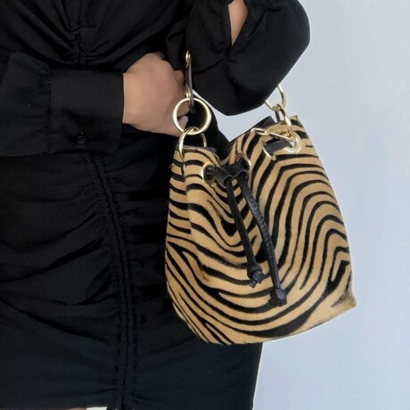 Demi Small Bucket & Crossbody Italian Leather (Silver)