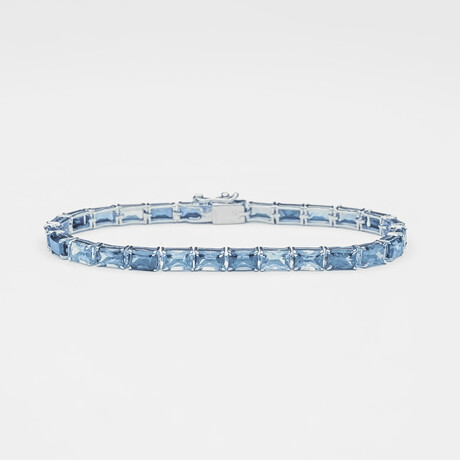 Genuine Aquamarine Gemstone Tennis Bracelet in .925 Sterling Silver