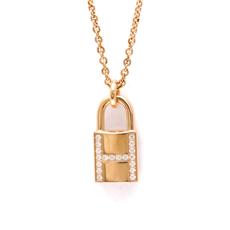 Hermès // 18k Rose Gold Cadena Diamond Pendant Necklace // 14.96"-15.74" // Store Display