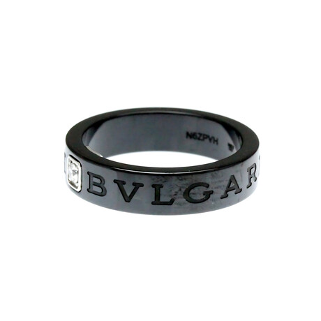 Bulgari // 18k White Gold + Ceramic Double Logo Diamond Ring // Ring Size: 8 // Store Display