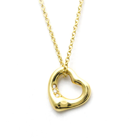 Tiffany & Co. // 18k Yellow Gold Open Heart Diamond Pendant Necklace // 16.14" // Store Display