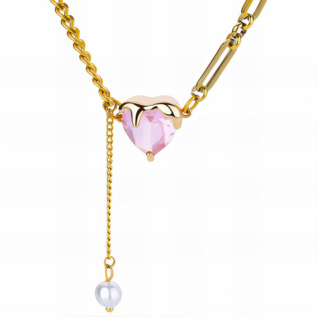 18K Gold Plated Steel Pink Heart Necklace // 16"-18" (Adjustable)