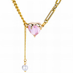18K Gold Plated Steel Pink Heart Necklace // 16"-18" (Adjustable)