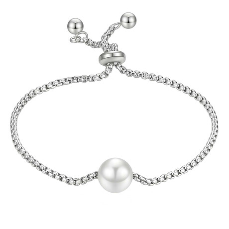 Stainless Steel Wave Pearl Bracelet // 6"-8" (Adjustable)