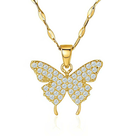 18k Gold Plated Steel Butterfly Necklace // 16"-18" (Adjustable)