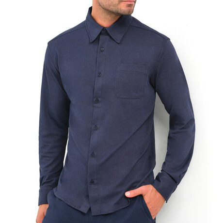 Nick Pique Button Down Shirt // Navy (S)