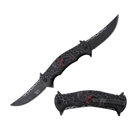 Spring Assisted Knife // Skull & Chains (Black/Red)