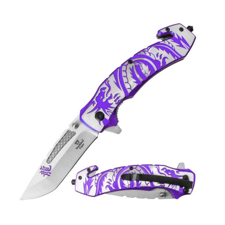 Tactical Rescue Style Spring Assist Knife // Dragon (Red/Sliver)