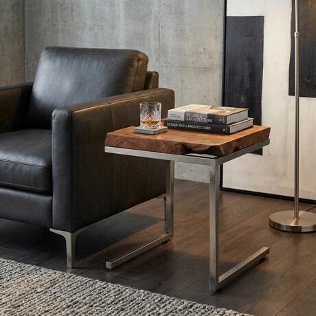 Bare Decor Iceberg Accent End Table, Matte Finish Legs and Solid Teak Wood Top