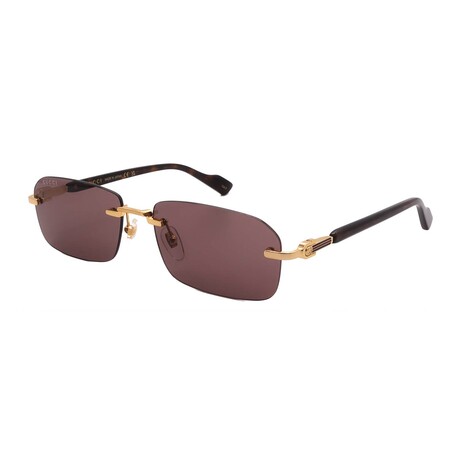 Gucci // Men's // GG1221S 002 Pilot Sunglasses // Gold Havana + Brown Lenses