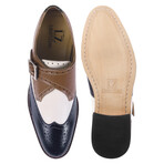 Stephen // Leather Brogue Monkstraps // Navy + Cream (US: 7)