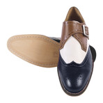Stephen // Leather Brogue Monkstraps // Navy + Cream (US: 7)