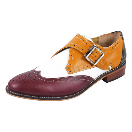Stephen // Leather Brogue Monkstraps // Burgundy + Cream (US: 7)