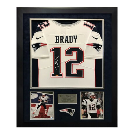 Tom Brady // NE Patriots // Signed White Jersey + Framed