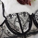 Dusk Petal Lingerie 3 Piece Embroidered Lace Set // Black (S)