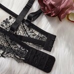 Dusk Petal Lingerie 3 Piece Embroidered Lace Set // Black (S)