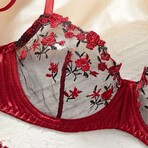 Rose Embroidered Lingerie 2 Piece Set // Red (S)