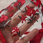 Rose Embroidered Lingerie 2 Piece Set // Red (S)