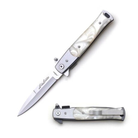 Spring Assisted Knife // Stiletto Style // Swirls (White)