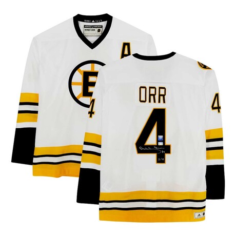 Bobby Orr // Boston Bruins // Signed White Adidas Jersey - Hand-Number 2/4