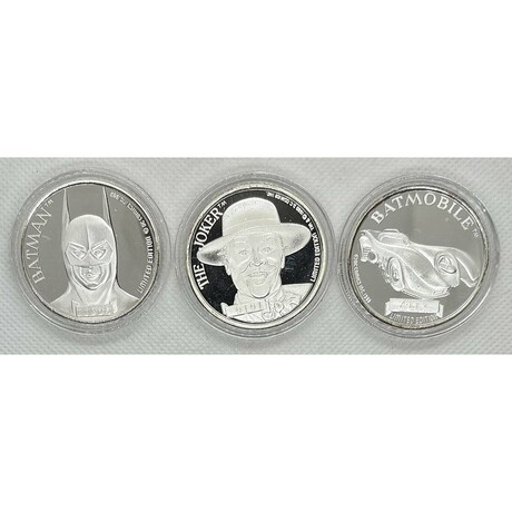 Batman, The Joker, and The Batmobile set of 3 pieces Silver Coins
