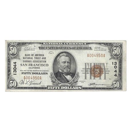 1929 $ 50 Bank of America National Trust and Savings Association San Francisco # 950