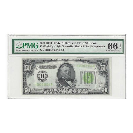 1934 $ 50 Federal Reserve - ONLY TWO NOTES GRADED HIGHER # 854
