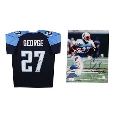 Eddie George // Signed Tennessee Titans Jersey & Houston Oilers Photo