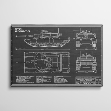 1980 M1A1 Abrams Battle Tank | Black by Action Blueprints (18"H x 26"W x 1.5"D)