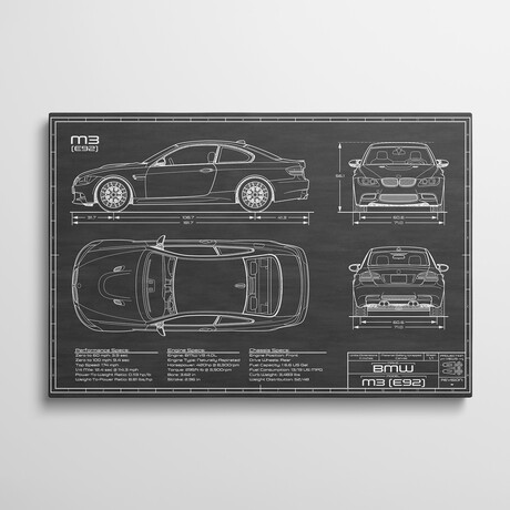 BMW M3 (E92) Black by Action Blueprints (18"H x 26"W x 1.5"D)