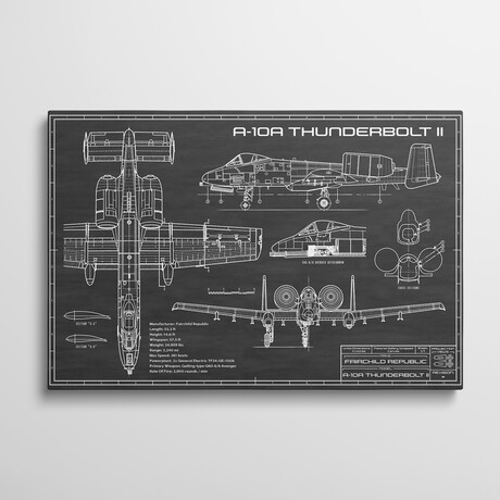 Black Sketch A-10 Thunderbolt II [Warthog] Airplane by Action Blueprints (18"H x 26"W x 1.5"D)