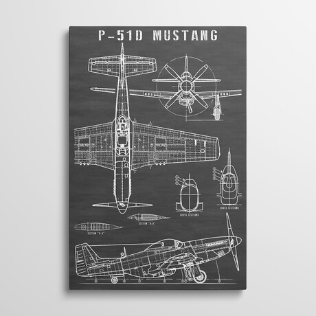 P-51 Mustang Vintage Airplane | Black by Action Blueprints (26"H x 18"W x 1.5"D)