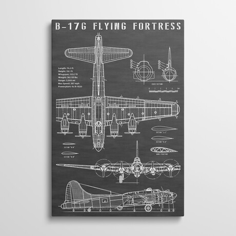 B-17 Vintage Bomber Airplane | Black by Action Blueprints (26"H x 18"W x 1.5"D)