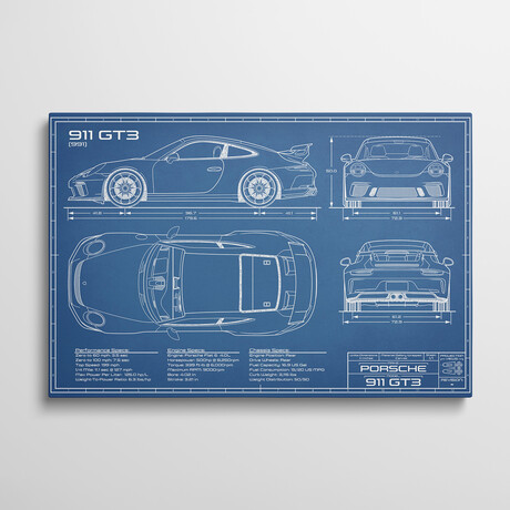 Porsche 911 GT3 (991) Blueprint by Action Blueprints (18"H x 26"W x 1.5"D)