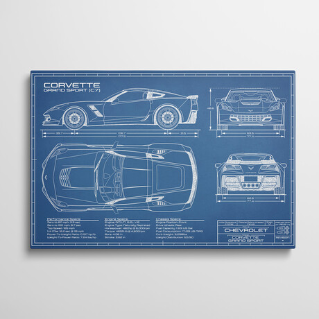 Corvette (C7) Grand Sport Blueprint by Action Blueprints (18"H x 26"W x 1.5"D)