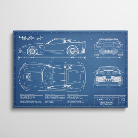 Corvette (C7) Stingray Blueprint by Action Blueprints (18"H x 26"W x 1.5"D)