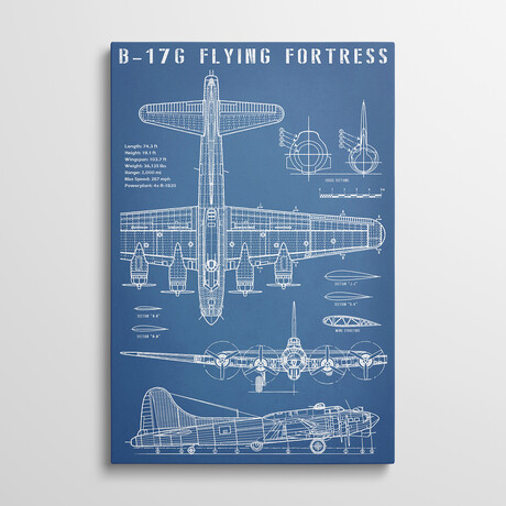 B-17 Vintage Bomber Airplane Blueprint by Action Blueprints (26"H x 18"W x 1.5"D)