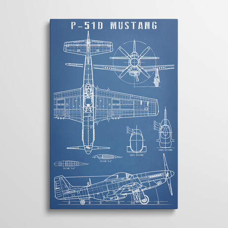 P-51 Mustang Vintage Airplane Blueprint by Action Blueprints (26"H x 18"W x 1.5"D)
