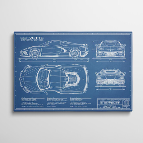 Corvette (C8) Stingray Blueprint by Action Blueprints (18"H x 26"W x 1.5"D)