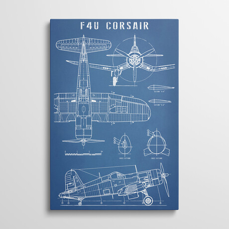 F4U Corsair Vintage Navy Airplane Blueprint by Action Blueprints (26"H x 18"W x 1.5"D)