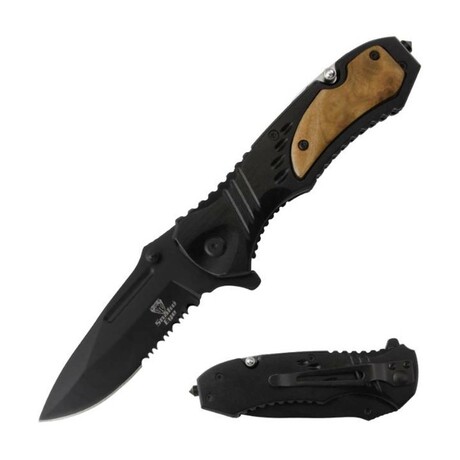 Tactical Spring Assist Rescue Knife // SE-5233 // Wood (Serrated)