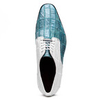 Pissa // Caiman Belly + Lizard Ring Skin Leather Derbys // Aqua + White (8)