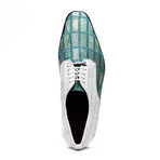 Pissa // Caiman Belly + Lizard Ring Skin Leather Derbys // Teal + White (11)