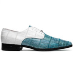 Pissa // Caiman Belly + Lizard Ring Skin Leather Derbys // Aqua + White (8)